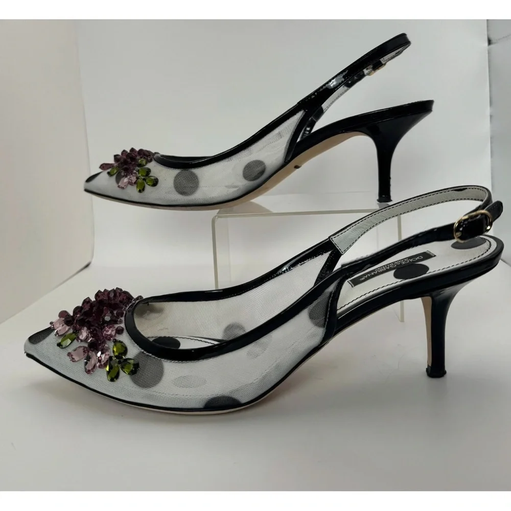 Dolce & Gabbana Crystal Embellished Polka Dot Slingback Heels - Picture 7 of 12